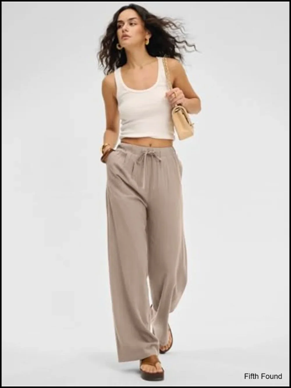 Wide Leg Linen Palazzo Pants with Pockets Elastic Waist Drawstring